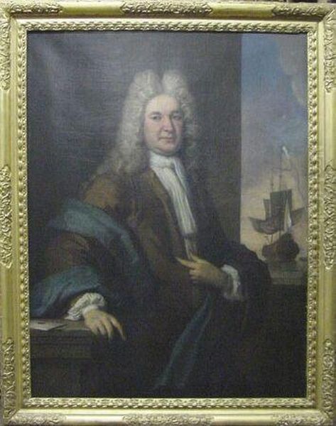 Portrait Of A Gentleman With Ship In Background Oil Painting by Sir Godfrey Kneller