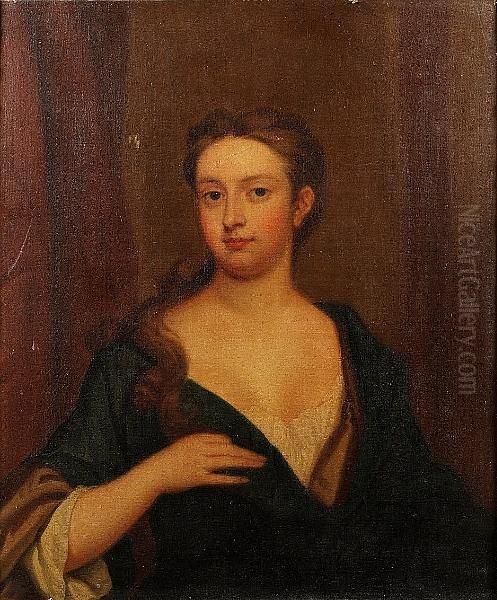 Portrait Of Dorothy, Viscountess
 Townshend, Nee Walpole, Half-length, In A Plum Dress With A Blue Wrap Oil Painting by Sir Godfrey Kneller