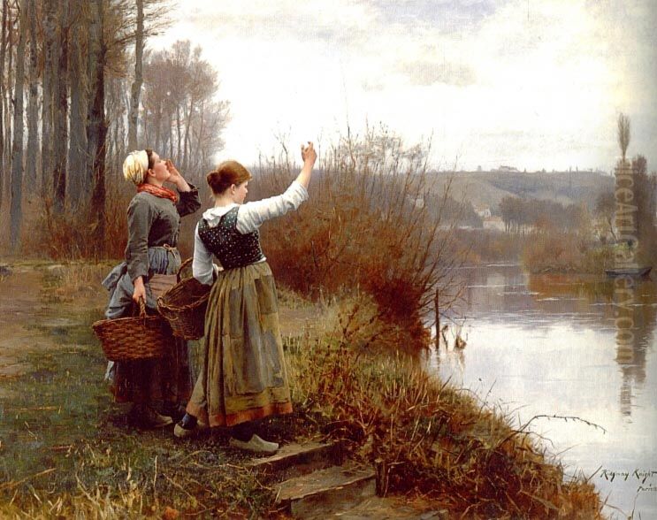 Hailing The Ferry Oil Painting by Daniel Ridgway Knight