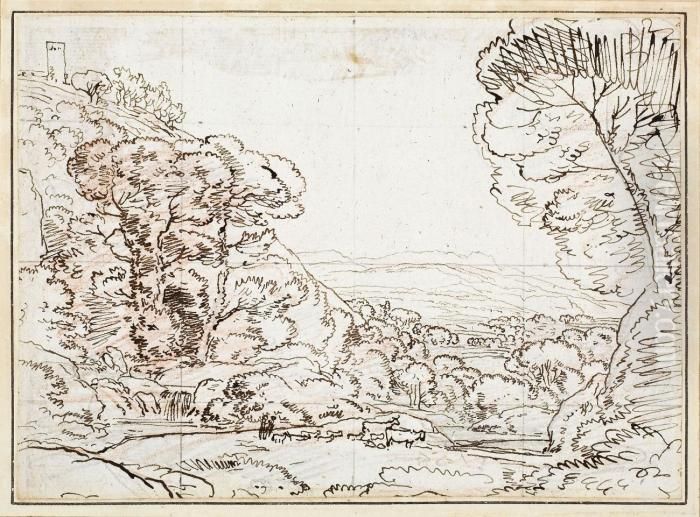 Funf Landschaftsskizzen Oil Painting by Ferdinand Kobell