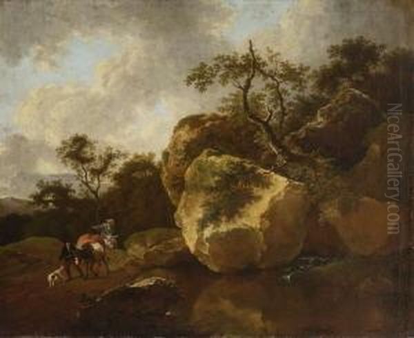 Felslandschaft Mit Ziehenden
 Bauern. Oil Painting by Ferdinand Kobell