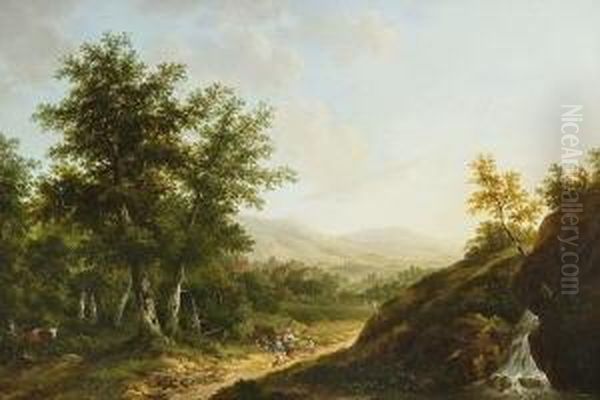 Baumlandschaft Mit Rastender
 Familie Oil Painting by Ferdinand Kobell