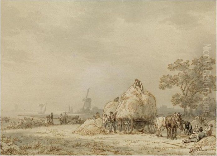 Haytime Oil Painting by Barend Cornelis Koekkoek
