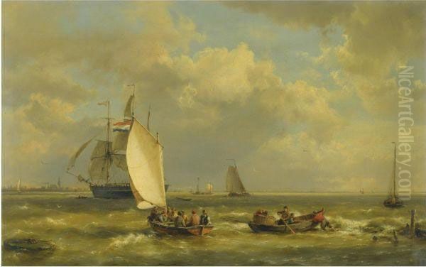 Fishermen Near The Coast Oil Painting by Hermanus Koekkoek