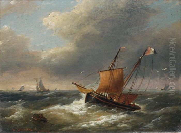 Bateaux De Peche Par Mer Agitee Oil Painting by Hermanus Koekkoek