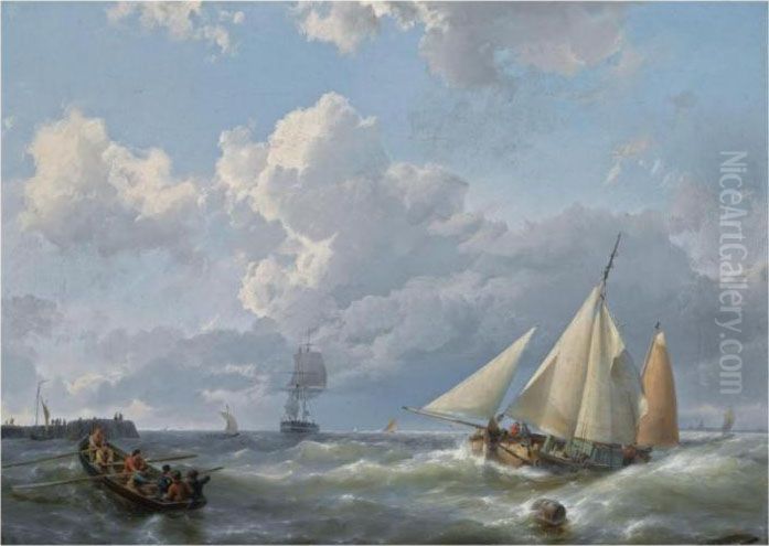 Shipping Off The Coast Oil Painting by Hermanus Koekkoek