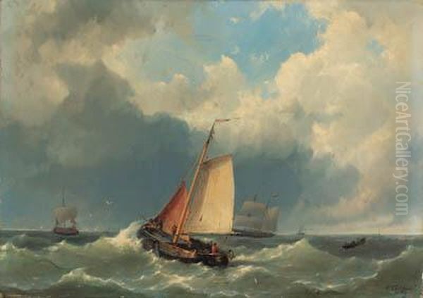 Shipping In Choppy Waters Oil Painting by Hermanus Koekkoek