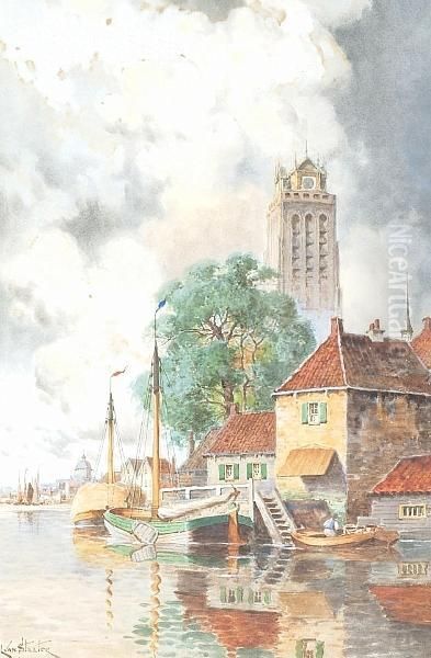 'grootkalk, Dordrecht' And 'volendam' Oil Painting by Hermanus Jr. Koekkoek