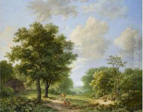 Eichenwaldlandschaft Mit Personen
 Auf Einem Feldweg Oil Painting by Marianus Adrianus Koekkoek