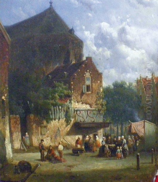 La Fete Villageoise Oil Painting by Marianus Adrianus Koekkoek