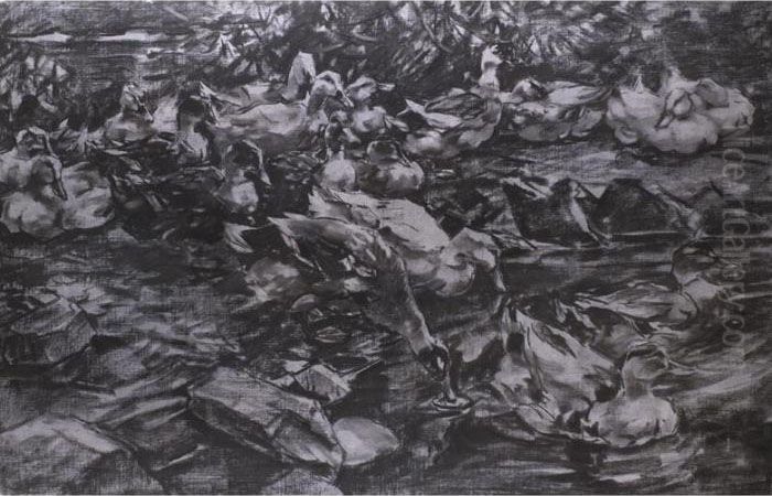 Virtuose Kohlezeichnung Auf Leinwand. Oil Painting by Alexander Max Koester