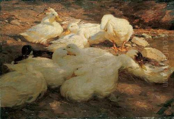 Enten Am Teich. Oil Painting by Alexander Max Koester