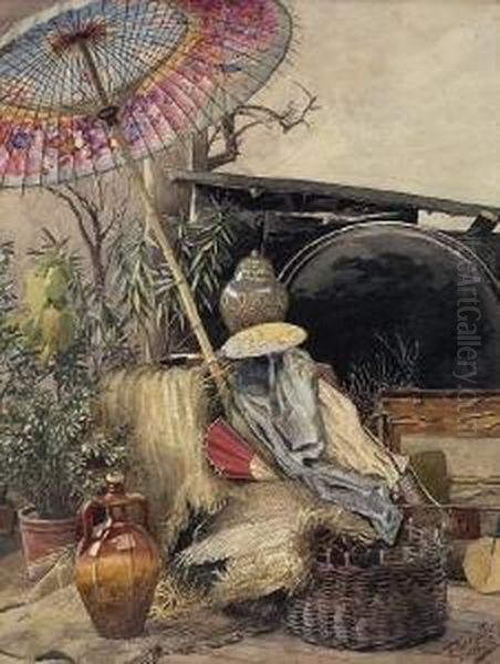 Stillleben Mit Japanischem
 Papierschirm. Oil Painting by Alexander Max Koester