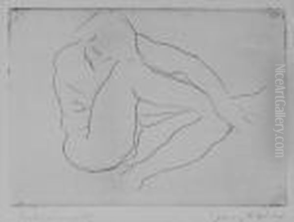 Sitzender, Von Rechts Seitwarts 
Gesehener Ruhender Akt, Der Geneigte Kopf Auf Den Angewinkelten Arm 
Gestutzt Oil Painting by Georg Kolbe