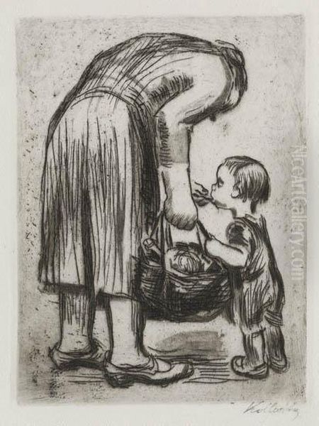 Stehende Mutter, 
Ihr Bublein Futternd Oil Painting by Kathe Kollwitz