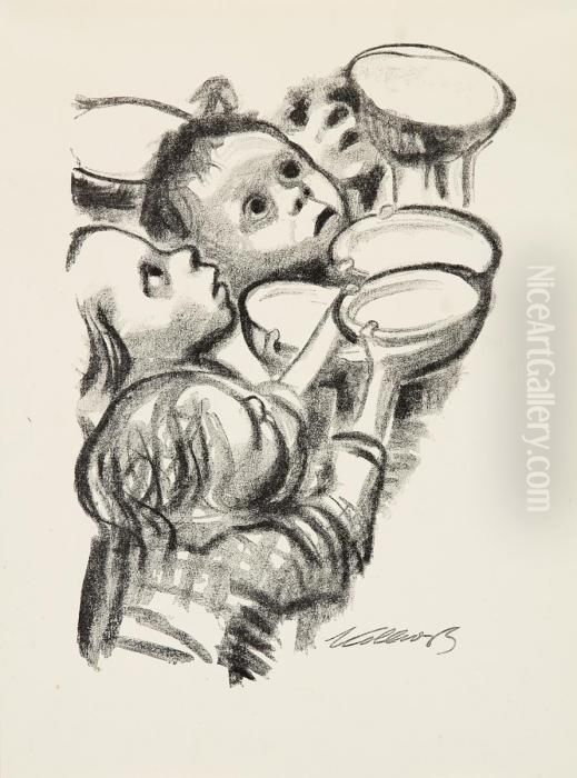 Deutschlands Kinder Hungern! Oil Painting by Kathe Kollwitz