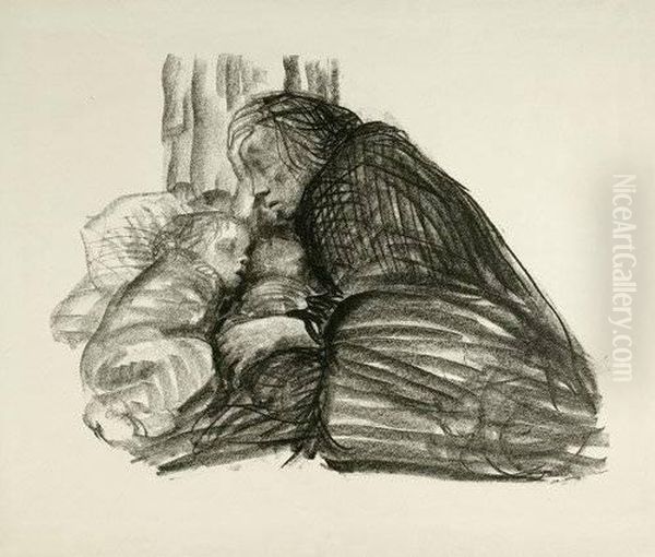 Lithographie Auf Weisem, Dunnem Kunstdruckpapier Oil Painting by Kathe Kollwitz