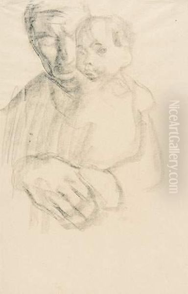 Mann, Ein Kind Auf Dem Arm. Oil Painting by Kathe Kollwitz