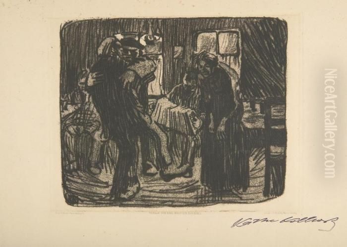 Hamburger Kneipe. Oil Painting by Kathe Kollwitz