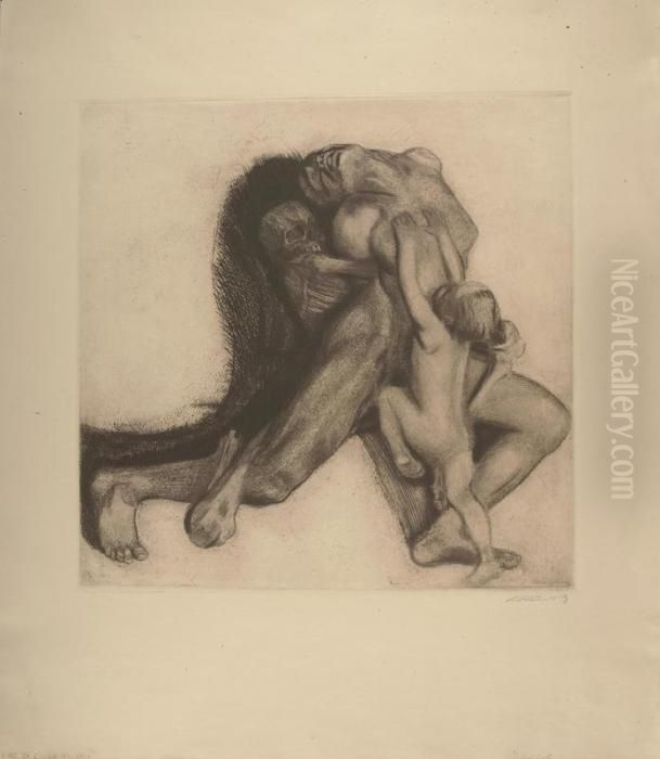 Tod Und Frau. Oil Painting by Kathe Kollwitz