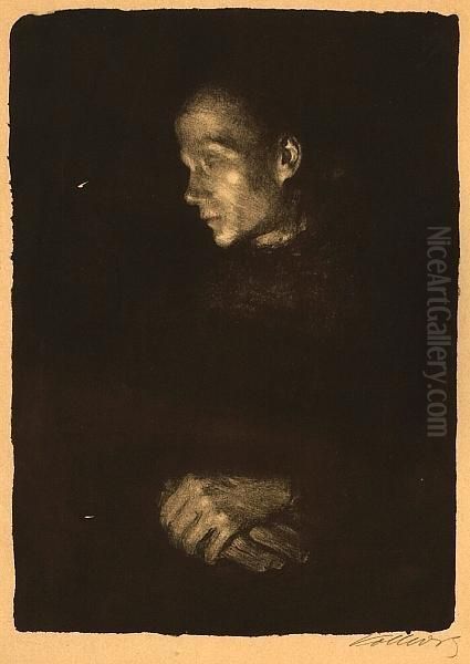 Arbeiterfrau Im Profil Nach Links (k. 67; Kn. 74 Iiia), 1903 Oil Painting by Kathe Kollwitz