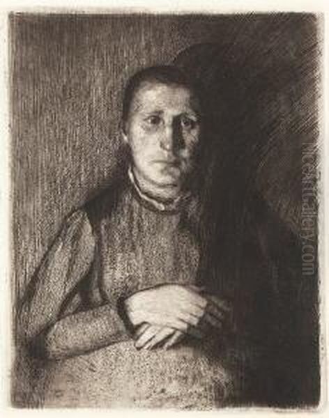 Frau Mit Ubereinandergelegten
 Handen. Oil Painting by Kathe Kollwitz