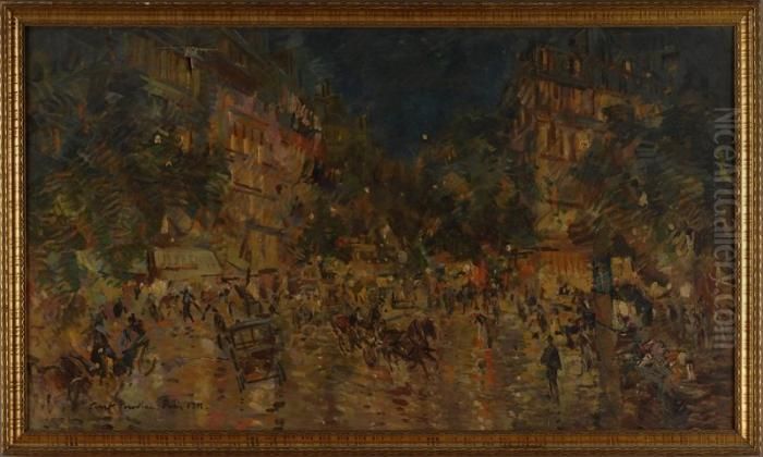 Paris At Night Oil Painting by Konstantin Alexeievitch Korovin