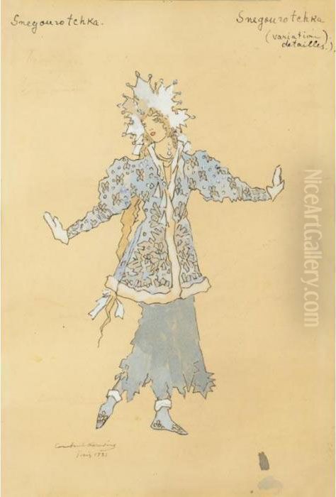 A Group Of Five Costume Designs 
Comprising Snegurochka And Babylichka From Snegurochka , A Tartar And 
Two Polovtsian Girls From Prince Igor Oil Painting by Konstantin Alexeievitch Korovin