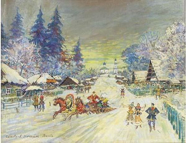 Traineau Traversant Un Village. Oil Painting by Konstantin Alexeievitch Korovin