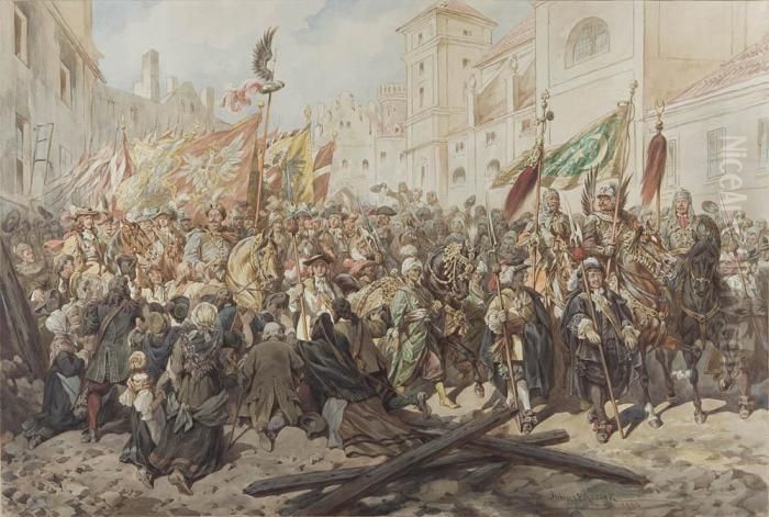Wjazd Sobieskiego Do Wiednia, 1883 R. Oil Painting by Juliusz Kossak