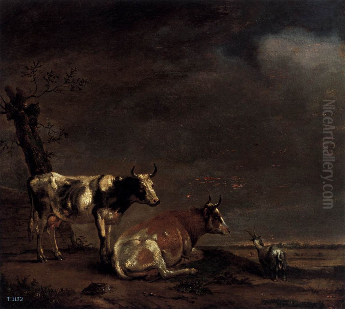 Landscape with Two Cows and a Goat Oil Painting by Paulus Potter