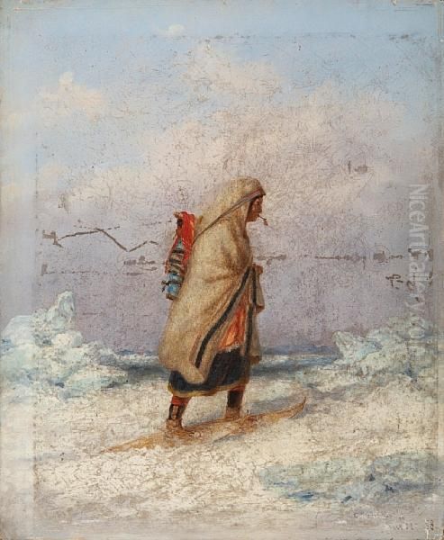 Two Views: Moccasin Seller And Trapper Oil Painting by Cornelius David Krieghoff