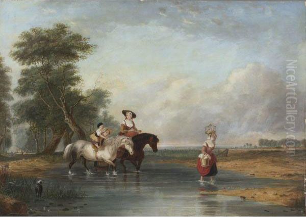Fording A River Oil Painting by Cornelius David Krieghoff