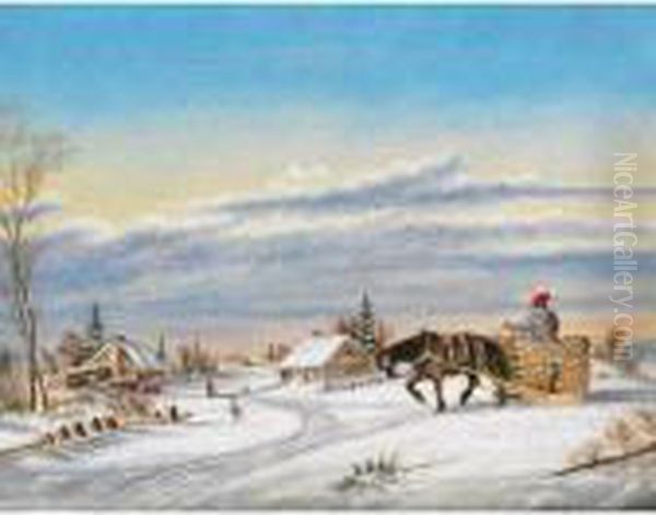 Returning To The Homestead, Winter Oil Painting by Cornelius David Krieghoff