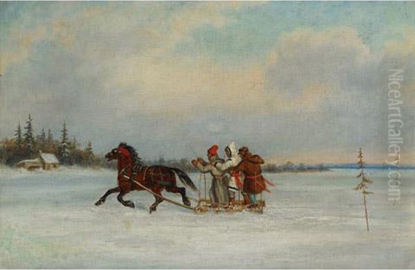 Habitants With Sleigh Oil Painting by Cornelius David Krieghoff
