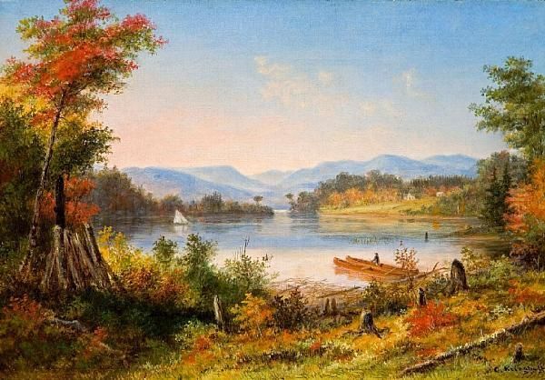 The Narrows, Lake St Charles Oil Painting by Cornelius David Krieghoff