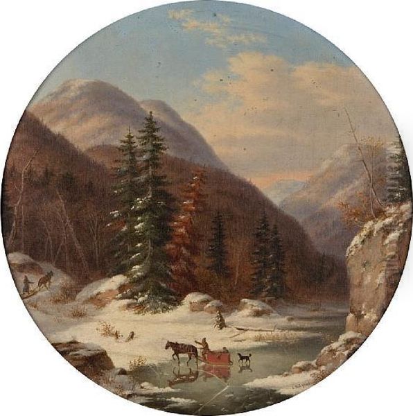 In The Mountains Below Quebec, North Shore,french Canadians In Early Winter Oil Painting by Cornelius David Krieghoff