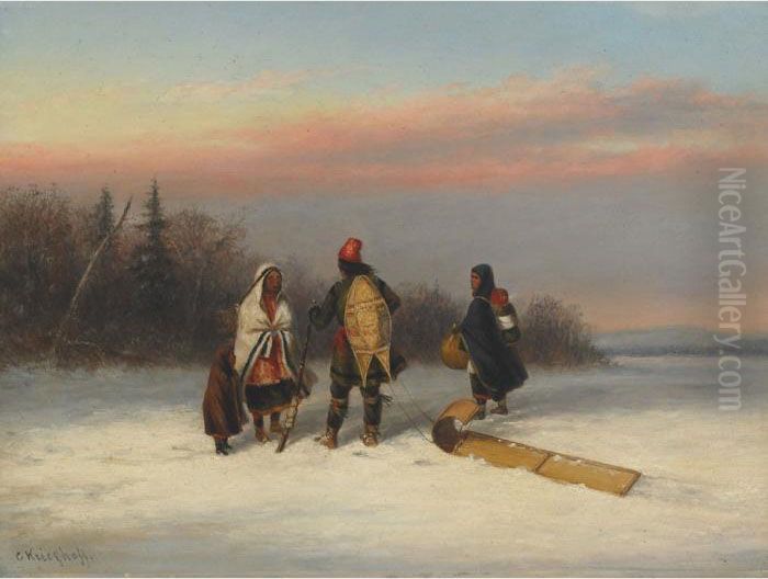 A Wayside Chat Oil Painting by Cornelius David Krieghoff