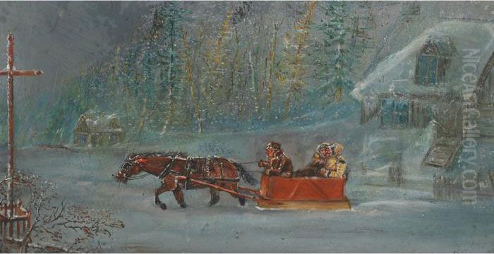 Sleighing Scene Oil Painting by Cornelius David Krieghoff