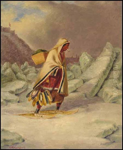 An Indian Mocassin Seller Oil Painting by Cornelius David Krieghoff