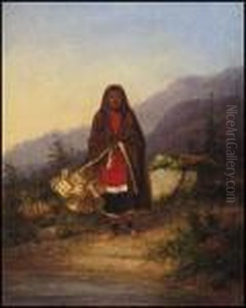 Iroquois Indian Basket Seller Oil Painting by Cornelius David Krieghoff