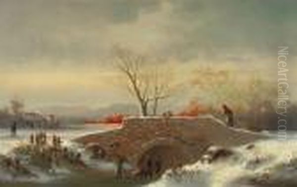 A Winter's Day Oil Painting by Cornelius David Krieghoff