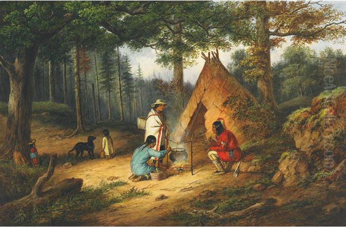 Caughnawaga Indians At Camp Oil Painting by Cornelius David Krieghoff