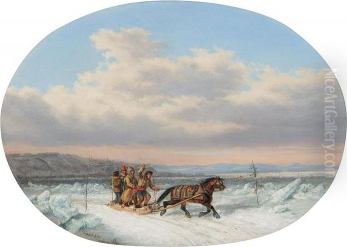 Crossing The Ice At Quebec Oil Painting by Cornelius David Krieghoff
