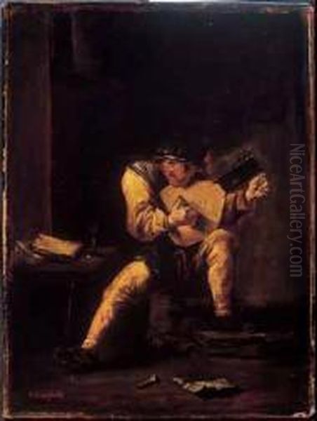 Man Playing An Instrument Oil Painting by Cornelius David Krieghoff
