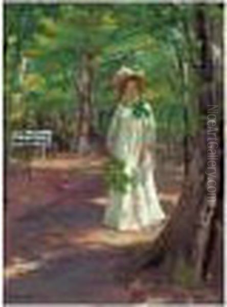 Henny Brodersen I ``skoven' Op 
Til Kroyers Hus (henny Brodersen In The ``woods' Leading To Kroyer's 
House) Oil Painting by Peder Severin Kroyer