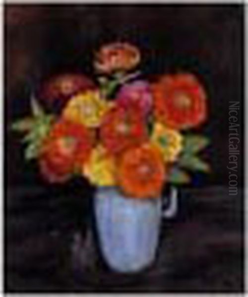 Signed Walt Kuhn And Dated 1943,
 L.r.; Also Titled Zinnias, Dated 1943 And Signed By Walt Kuhn On The 
Reverse Oil Painting by Walt Kuhn