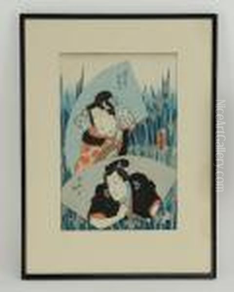 A Toyokuni Iii Oban Print Oil Painting by Gototei Kunisada