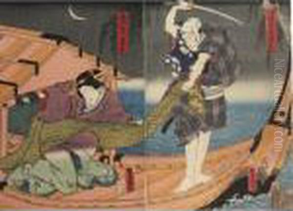 Assassin Scene Oil Painting by Gototei Kunisada