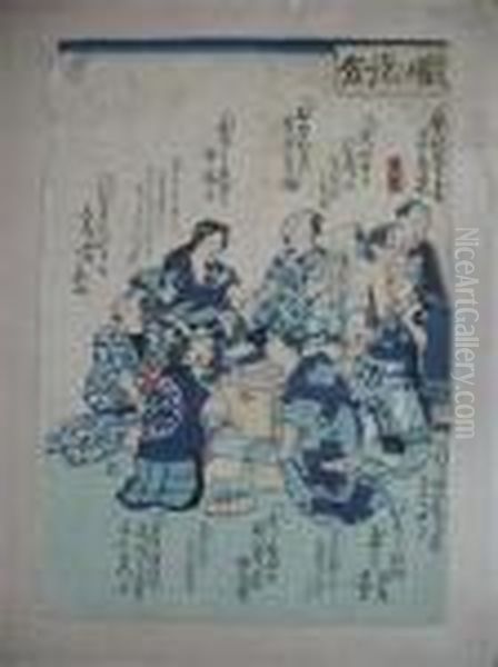 Sangergruppe Oil Painting by Gototei Kunisada